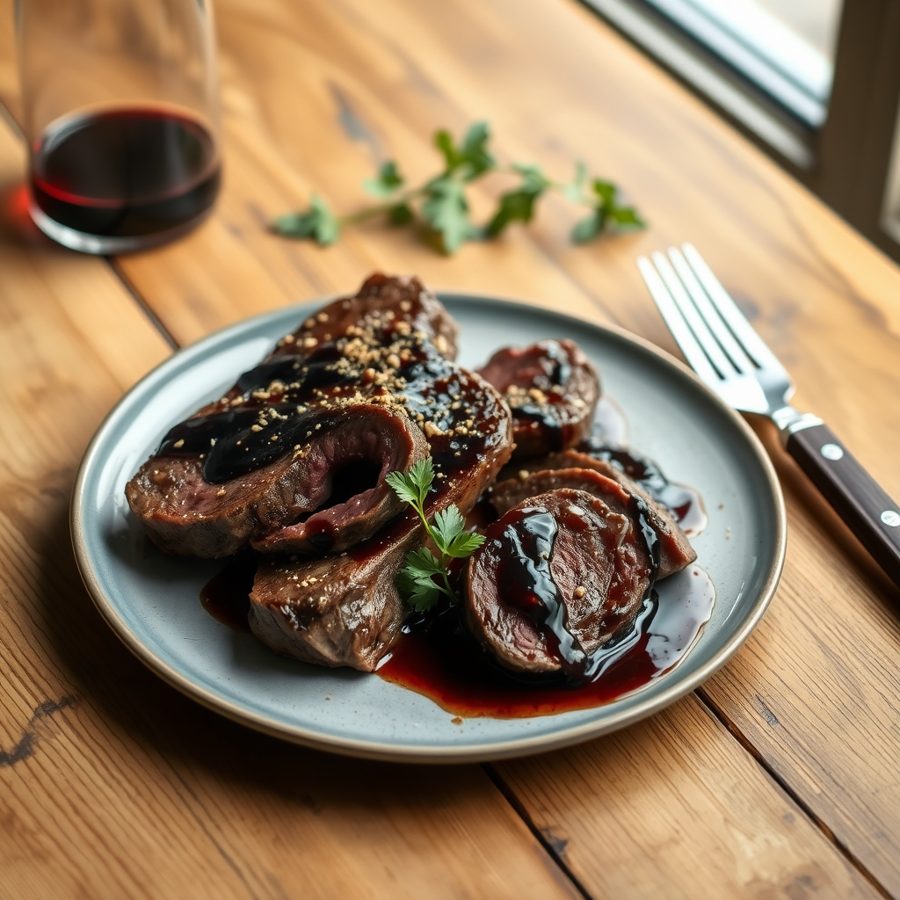 Chicago Sirloin with Cabernet Balsamic Reduction
