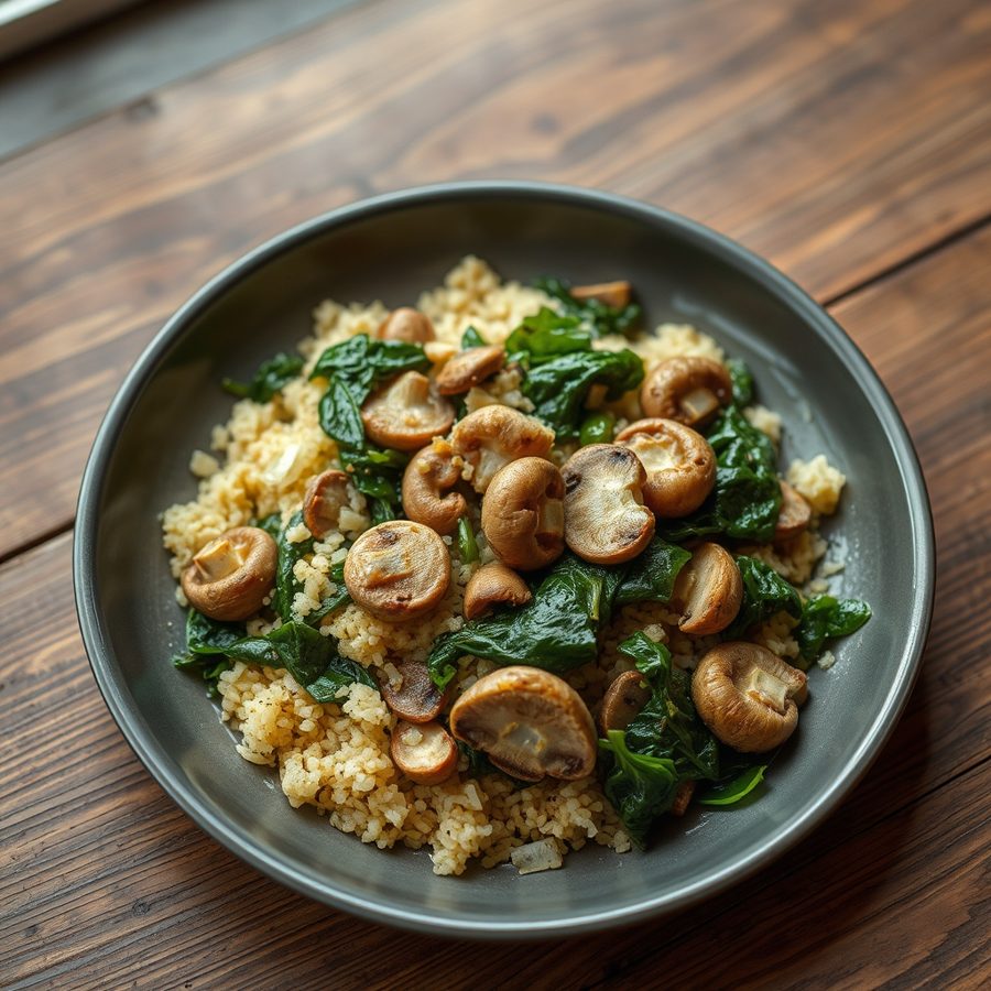 Ifisashi n'Ubwoko (Rwandan Peanut Spinach Stew with Mushroom)